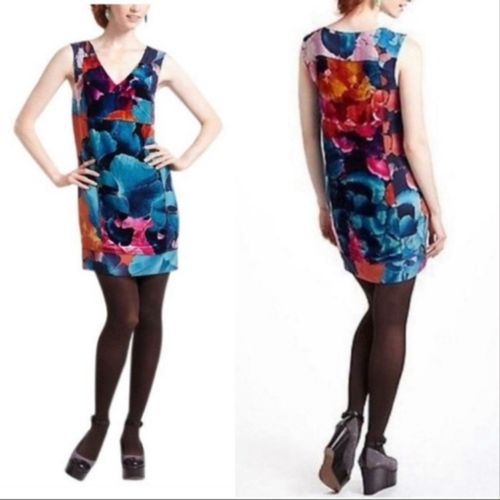 Anthropologie Leifsdottir Silk and Velvet‎ Night Peony Shift Dress Size 2